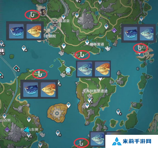 原神灰河渡手钓鱼地点分布图 灰河渡手精炼材料钓鱼点位攻略[多图]